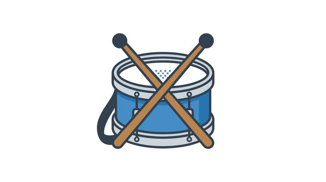 Blue snare drum with crossed drumsticks.