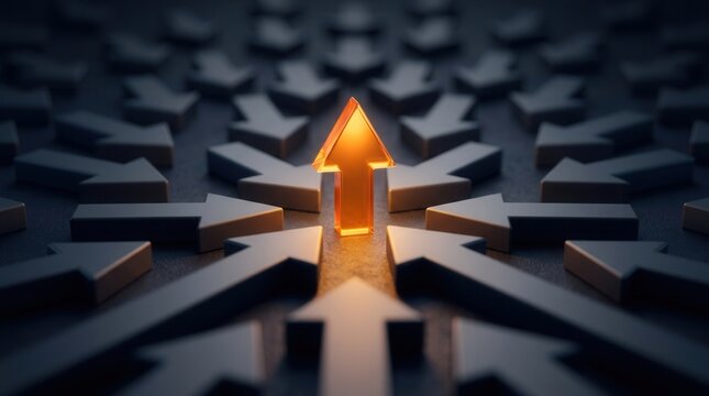 Conceptual business background showing arrows converging toward a central point for unified leadership.