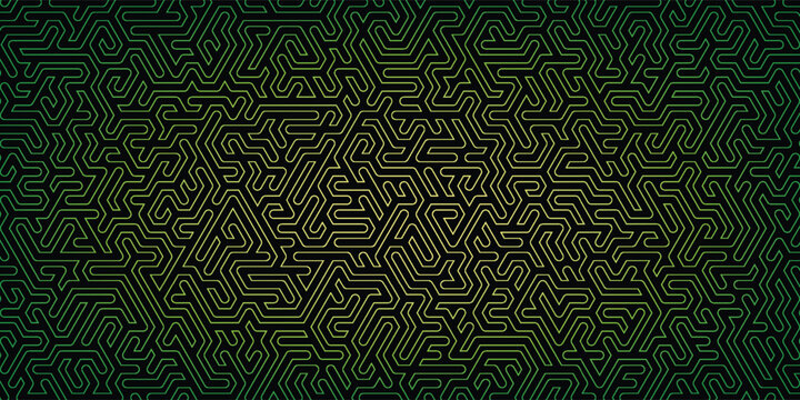 Abstract Green Geometric Maze Pattern Background with Seamless Hexagonal Line Network and Futuristic Technology Texture