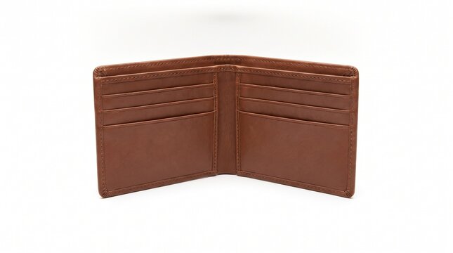 Elegant Brown Leather Bifold Wallet Open Showing Multiple Card Slots and Compartments