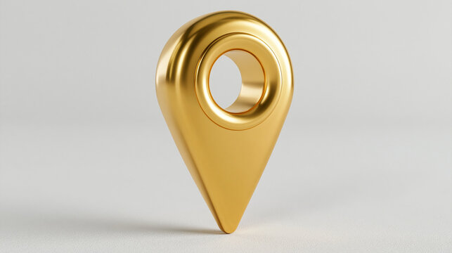 Golden location pin map marker icon on a white background with gold pin