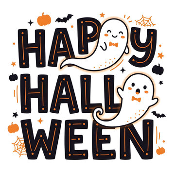 Happy Halloween Ghost Peeking Playful Typography Vector Art And Illustration