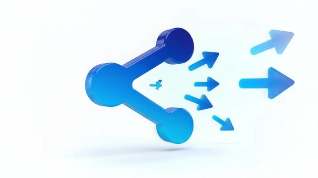 3D blue social media share icon animation with radiating arrows spreading viral content digital marketing communication network symbol on clean white background