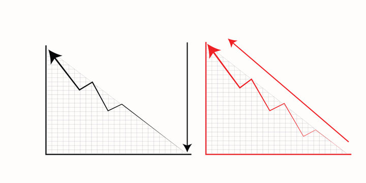 Financial market crash line charts, black and red economic crisis graphs with downward arrows, stock market loss and recession data visualization vectors for business reports