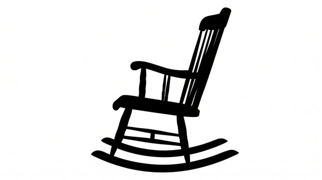 Black silhouette of a classic wooden rocking chair isolated on white background