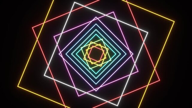 Nested neon square frames rotating alternately seamless loop 4K hypnotic background