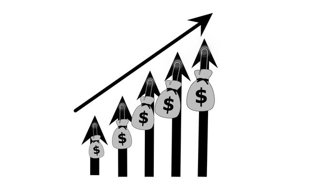 Upward financial growth chart animation, Stylized growth chart with five ascending bars and arrows