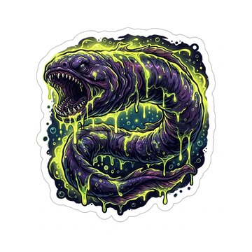 Monstrous Biohazard Slime Hagfish Ocean Nightmare Vector Sticker Logo