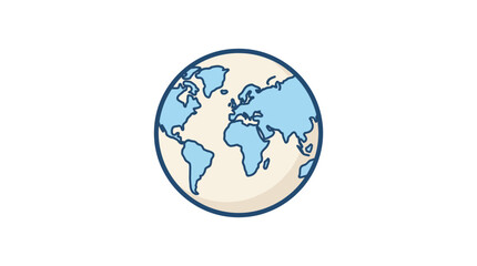 Fototapeta premium World globe icon displays a simplified map of the continents within a clean circular frame design.