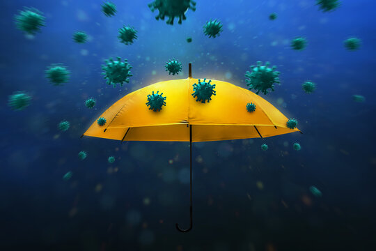 Yellow umbrella protecting against virus outbreak