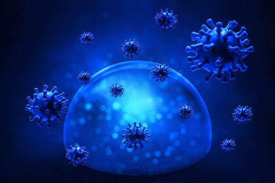 Blue virus cells blocked by protection shield
