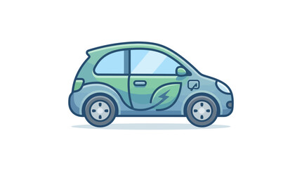 Fototapeta premium Electric car features a green leaf design on the side to represent sustainable transportation and eco-friendly vehicle technology in a clean vector style.