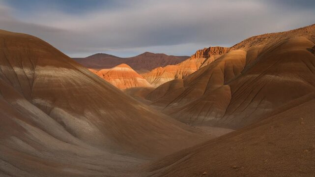 Northern chile landscape with golden hills and desert valley