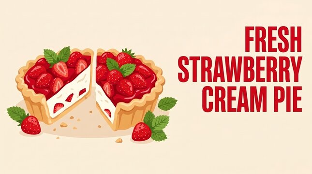 Fresh Strawberry Cream Pie Tarts Split Open Showing Creamy Filling