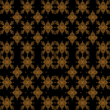 Luxury Gold Batik Ethnic Seamless Pattern Traditional Indonesian Ornamental Black Background Vector Illustration
