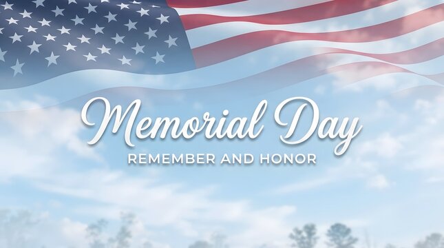 Memorial day tribute with an american flag background and patriotic text overlay