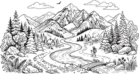 Obraz premium Outdoor Adventure Camping and Backpacking Illustration