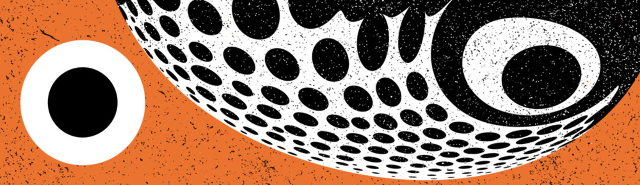 Abstract Eye Optical Illusion Vector &ndash; Large Stylized Eye with Halftone Dots on Orange Background &ndash; Graphic Art Design Banner