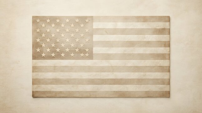 Abstract american flag artwork composed of textured neutral tones and blurred lines