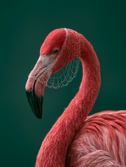 Majestic Pink Flamingo Portrait with Artistic Digital Geometric Overlay on Green Background