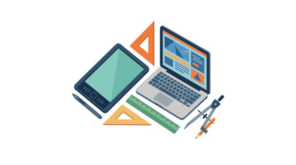 Fototapeta premium Isometric Graphic Design Workspace Tools and Equipment