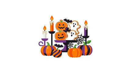 Fototapeta premium Halloween Celebration Elements with Pumpkins and Ghost Cookies