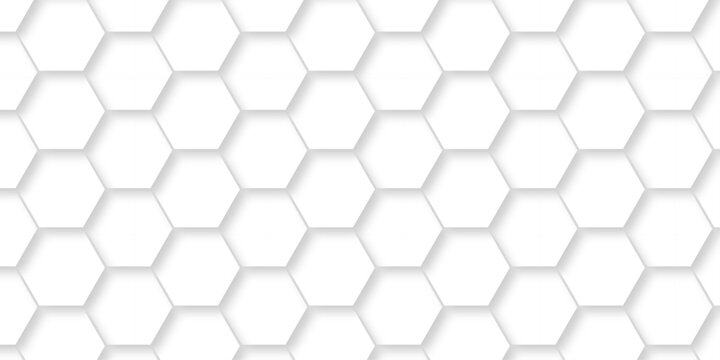 White hexagon bee cube element grid tiles emboss seamless pattern. white paper texture futuristic business. vector honeycomb web banner texture background.