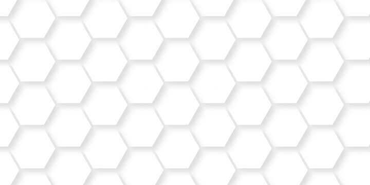 White hexagon bee cube element grid tiles emboss seamless pattern. white paper texture futuristic business. vector honeycomb web banner texture background.