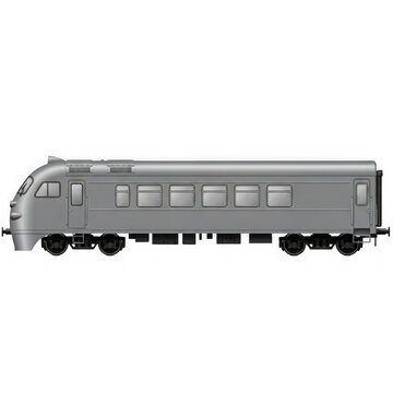 A gray train passenger car with multiple windows