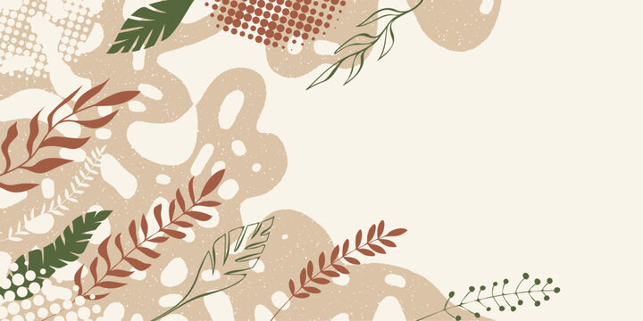 Autumn frame, organic shapes, amorphous and vegetable figures, open space, vector design