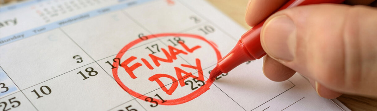 Final Day Countdown: A close-up shot shows a red marker circling the words FINAL DAY on a calendar, emphasizing an approaching deadline or important date.