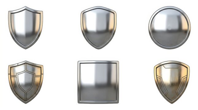 3d shiny metal shield icons set for security and protection concepts