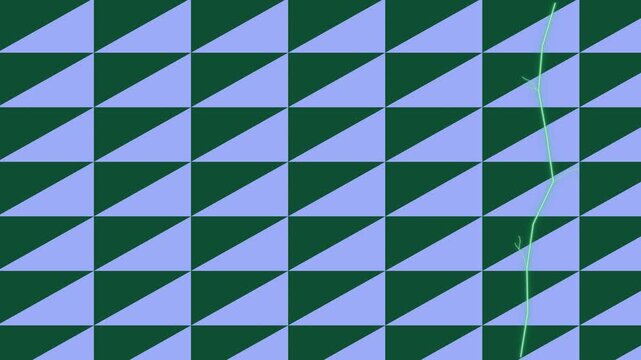 Minimalist geometric background with repeating green and lavender triangle pattern and subtle vertical vine graphic