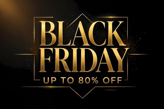 Black Friday sale banner with 3D 80 percent off luxury gold typography on dark background