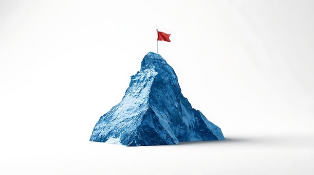 Red flag on top of a snowy mountain peak