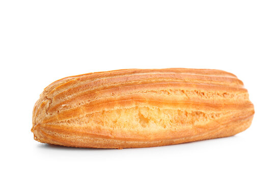 Tasty eclair on white background