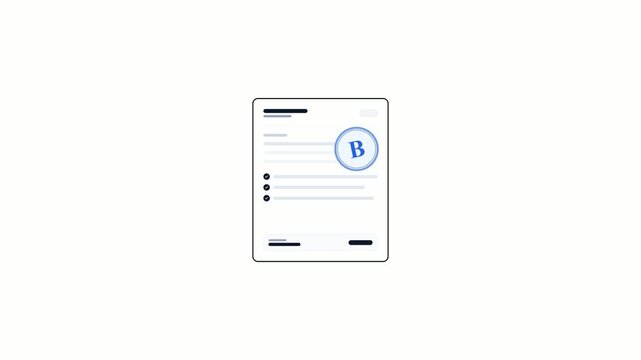 Grade b student test paper result animation on white background. 4K  Video