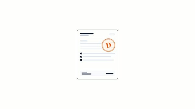 Document receiving a d grade mark animation on white background. 4K  Video