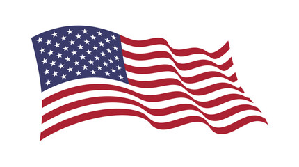 Obraz premium Waving American flag illustration with stars and stripes isolated on a white background.