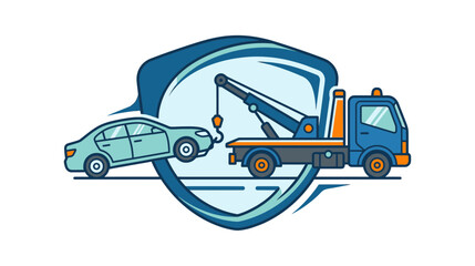 Naklejka premium Tow Truck Hauling Car Inside Shield