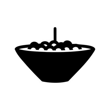 Black bowl filled with grapes and spoon - Minimalist black icon of a bowl topped with grapes and a spoon, ready to serve or eat. Clean and simple design for food or dining-related projects.