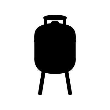 Simple black camping gas stove on legs - Minimalist vector illustration of a portable camping gas stove with legs, ready for outdoor use.