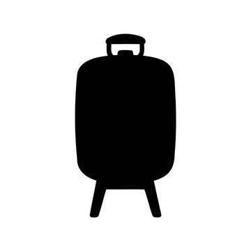 Black suitcase on three small wheels - Minimalist black suitcase with handle and three wheels, ready for travel or storage.