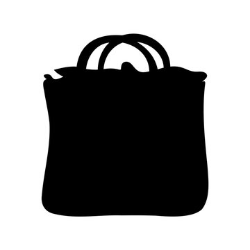 Black tote bag with handles and strap - Simple black tote bag illustration featuring two handles and a crossbody strap, ready for use.