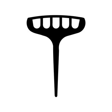 Black hand rake garden tool icon - Minimalist black vector icon of a hand rake tool for gardening and landscaping purposes.