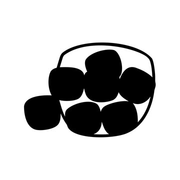 Black circles arranged in a curved basket shape - Simple vector illustration of a group of black circles forming an organic curved basket shape, minimalist and clean design.