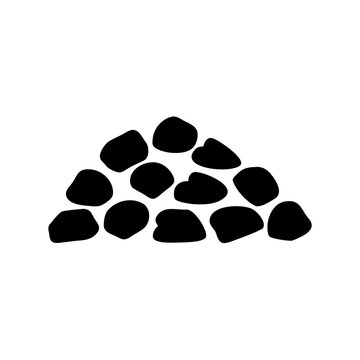 Black pebbles arranged in a pyramid shape - A minimalist vector illustration of small black pebbles stacked neatly into a pyramid shape, ideal for nature or abstract design projects.