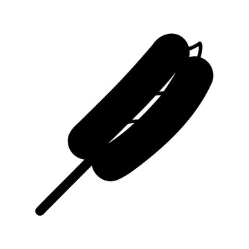 Black grill skewer with meat on grill - Simple vector icon of a skewer holding meat ready for grilling, perfect for food or cooking stock images.