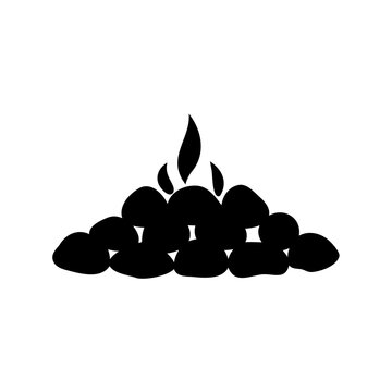Black coal pile with flame icon - Minimalist vector icon of glowing flame rising from a pile of black coal stones, simple and bold design for digital use.