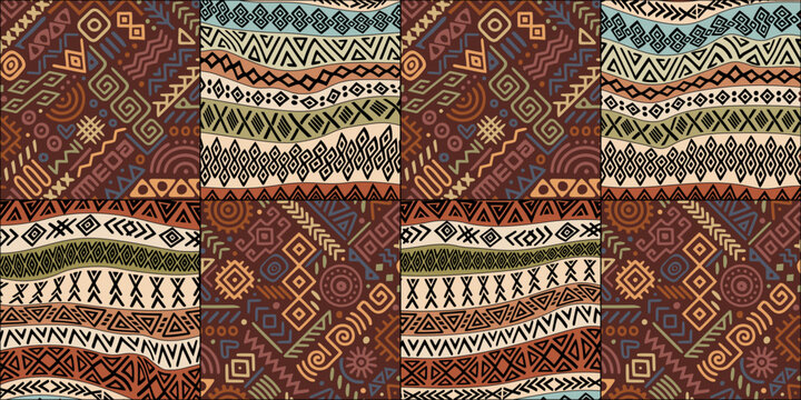 Seamless ethnic pattern, geometric hand-made ornament, ethnic background, vector print